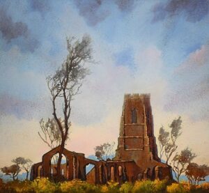 'Covehithe Church #2' oil on rusted steel by Paul Zawadzki