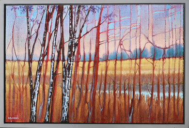 Marsh Flight (52 x 77 cm, oil on hessian). New contemporary landscape painting by Paul Zawadzki.