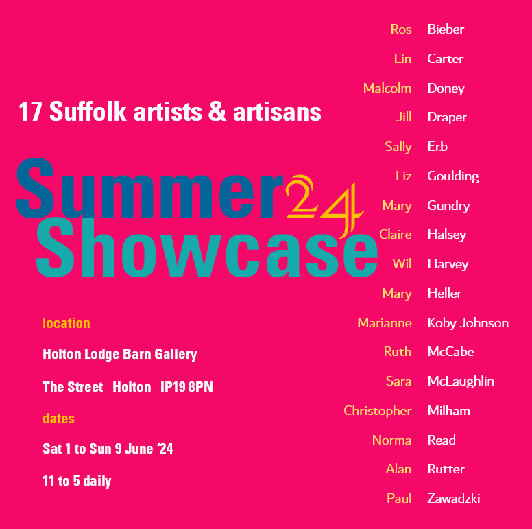 Summer Showcase 24 Poster. A list of artists taking part in white text on a pink background,